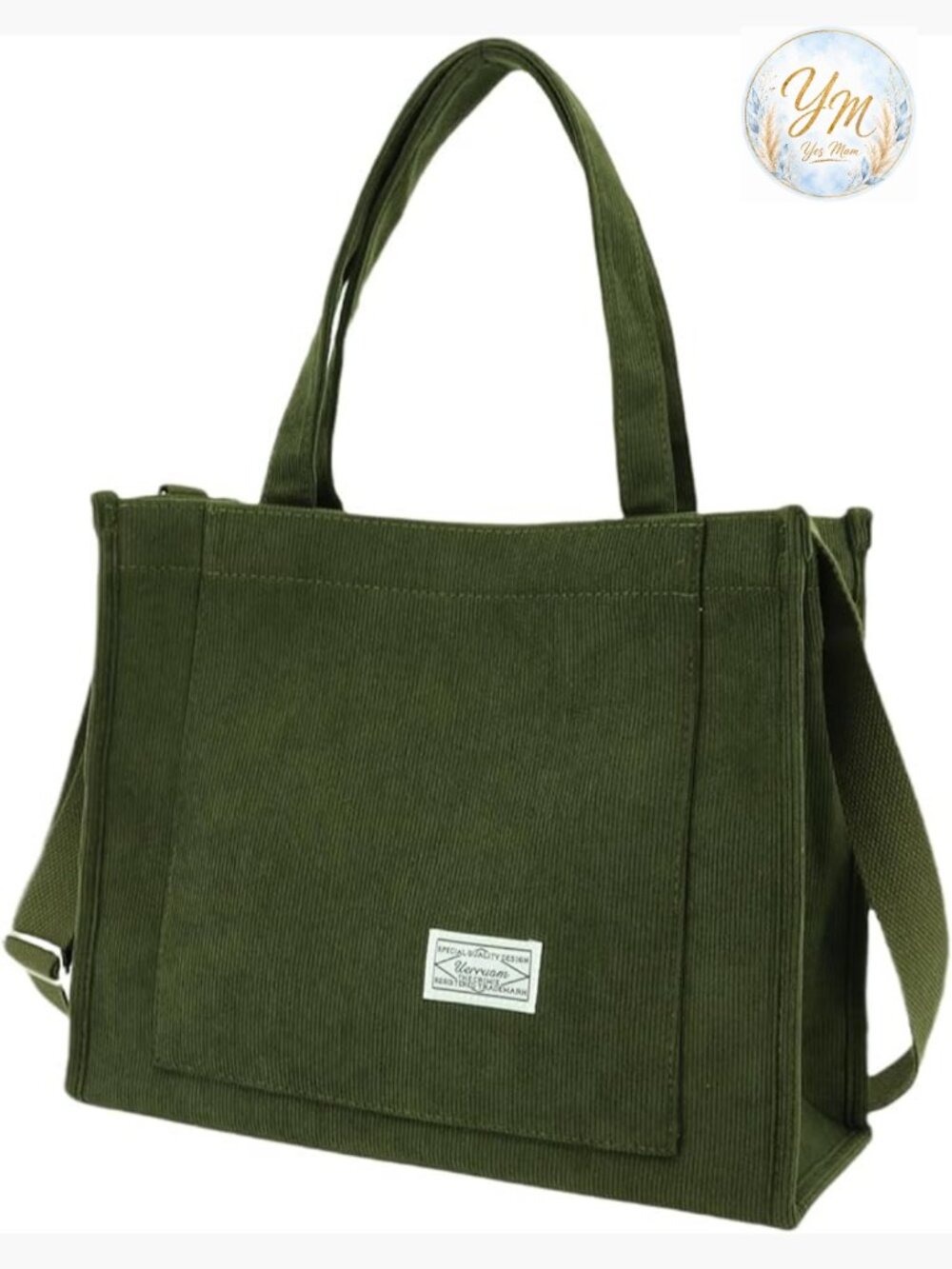 Corduroy Tote Bag with Compartments Work Travel College Book Bag Handbag